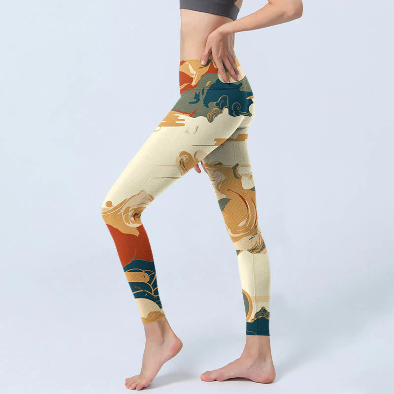 Leggings fitness con stampa di nuvole colorate Buddha Stones, pantaloni da yoga da donna - Image 3