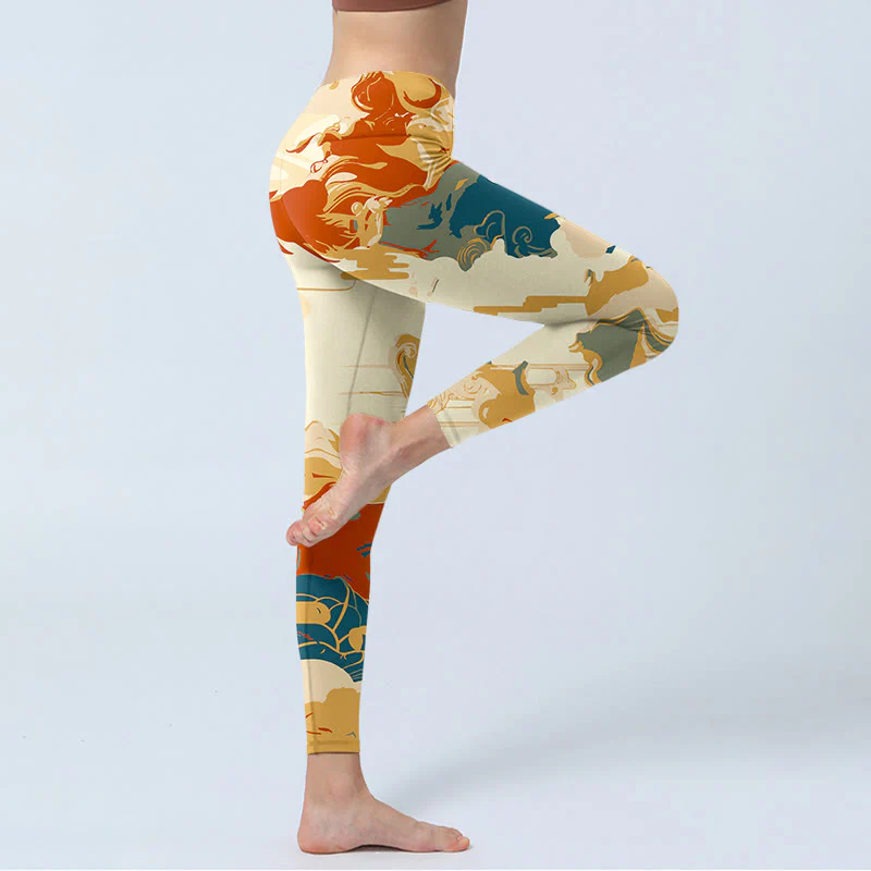 Leggings fitness con stampa di nuvole colorate Buddha Stones, pantaloni da yoga da donna - Image 4