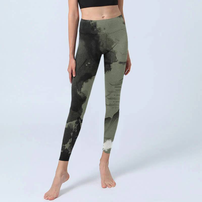 Leggings fitness da donna con stampa a inchiostro Buddha Stones Mountain Pavilion e pantaloni da yoga - Image 7