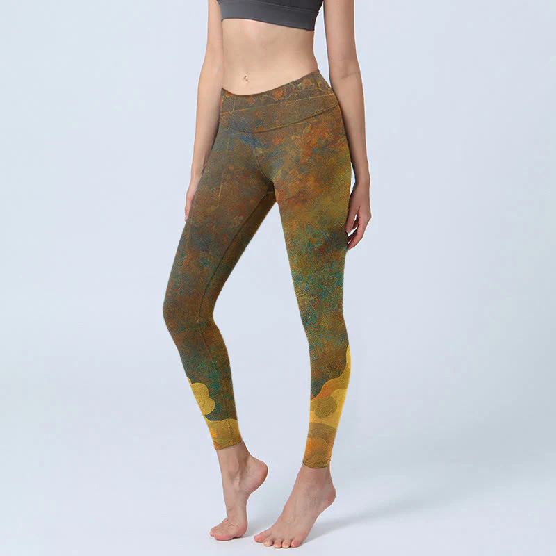 Leggings fitness in tessuto lycra con stampa Buddha Stones , nuvole di buon auspicio, pantaloni da yoga da donna