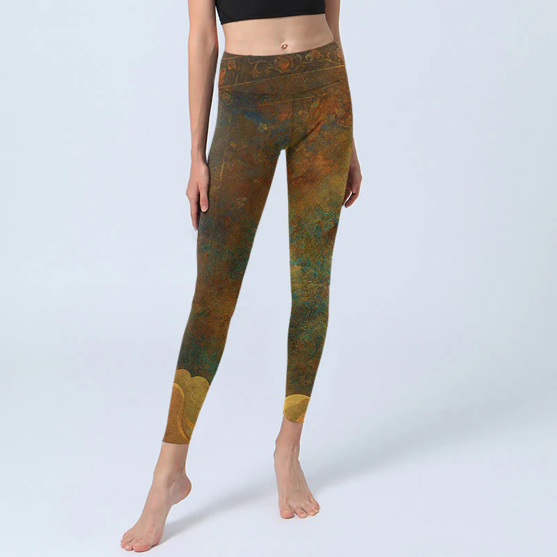 Leggings fitness in tessuto lycra con stampa Buddha Stones , nuvole di buon auspicio, pantaloni da yoga da donna - Image 7