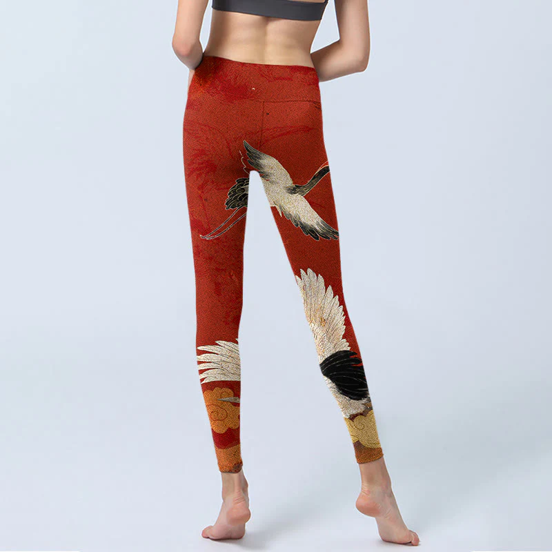 Leggings fitness in tessuto lycra con stampa di gru Buddha Stones, pantaloni da yoga da donna - Image 8