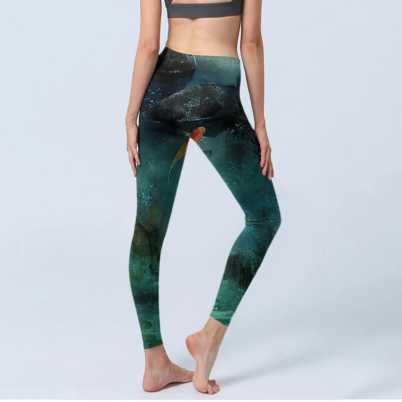 Leggings sportivi da donna con stampa Buddha Stones Pond Koi Fish Rocks Pantaloni da yoga - Image 5