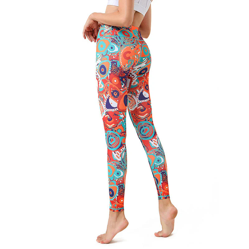 Leggings sportivi da fitness con stampa colorata con Buddha Stones e malocchio, pantaloni da yoga da donna - Image 2