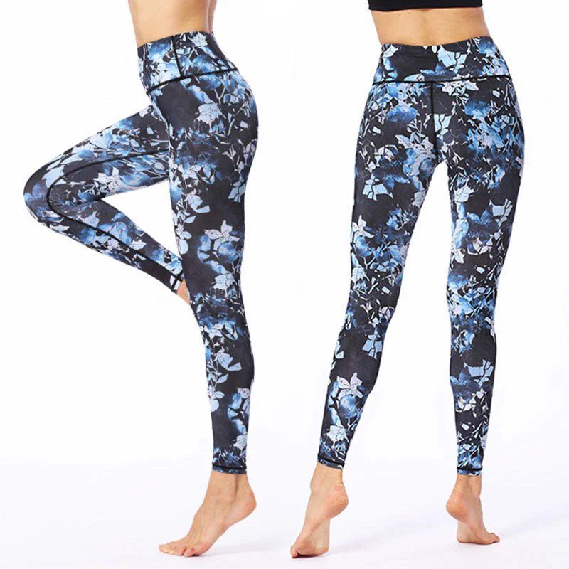 Leggings sportivi da fitness con stampa di foglie semplici Buddha Stones, pantaloni da yoga da donna