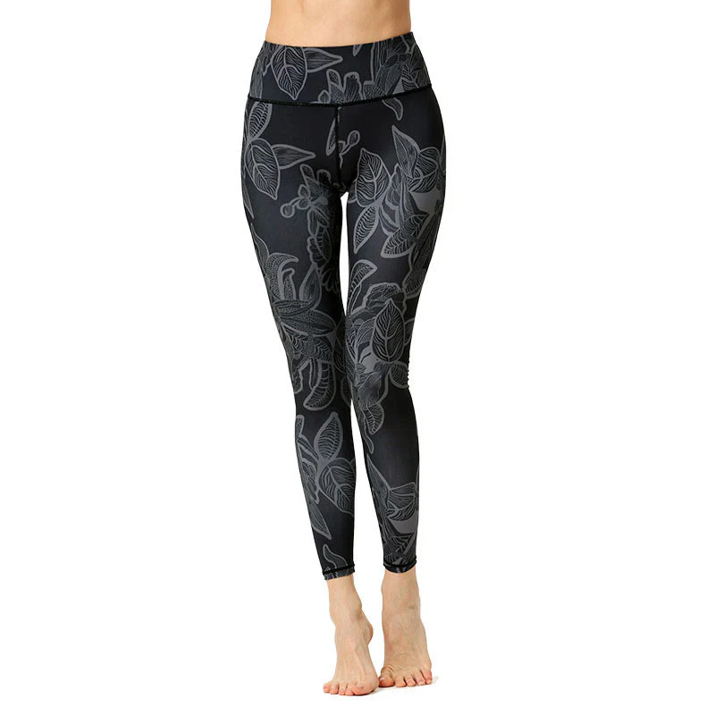 Leggings sportivi da fitness con stampa di foglie semplici Buddha Stones, pantaloni da yoga da donna - Image 10
