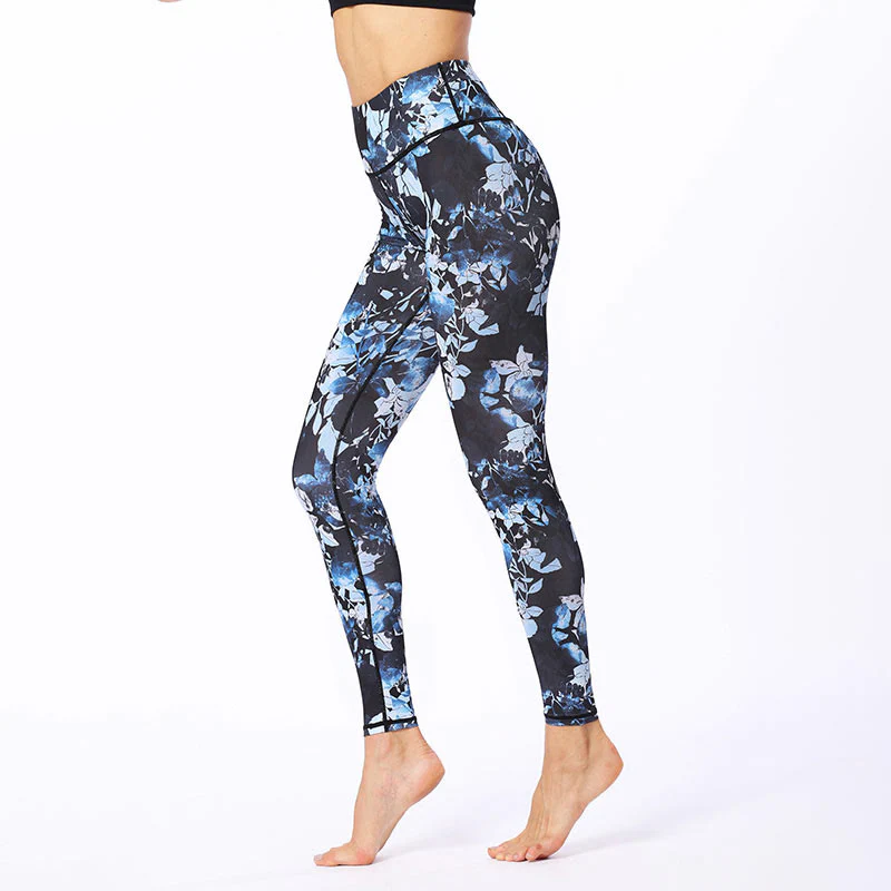 Leggings sportivi da fitness con stampa di foglie semplici Buddha Stones, pantaloni da yoga da donna - Image 2