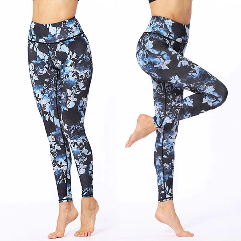 Leggings sportivi da fitness con stampa di foglie semplici Buddha Stones, pantaloni da yoga da donna - Image 3
