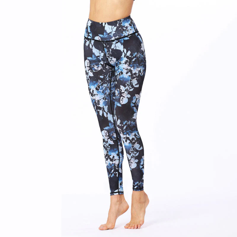 Leggings sportivi da fitness con stampa di foglie semplici Buddha Stones, pantaloni da yoga da donna - Image 4