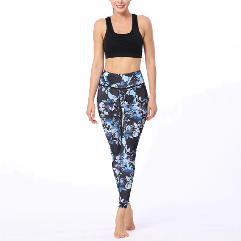 Leggings sportivi da fitness con stampa di foglie semplici Buddha Stones, pantaloni da yoga da donna - Image 5