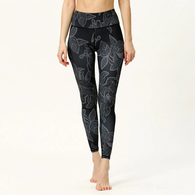 Leggings sportivi da fitness con stampa di foglie semplici Buddha Stones, pantaloni da yoga da donna - Image 7