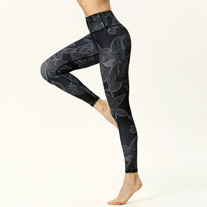 Leggings sportivi da fitness con stampa di foglie semplici Buddha Stones, pantaloni da yoga da donna - Image 8