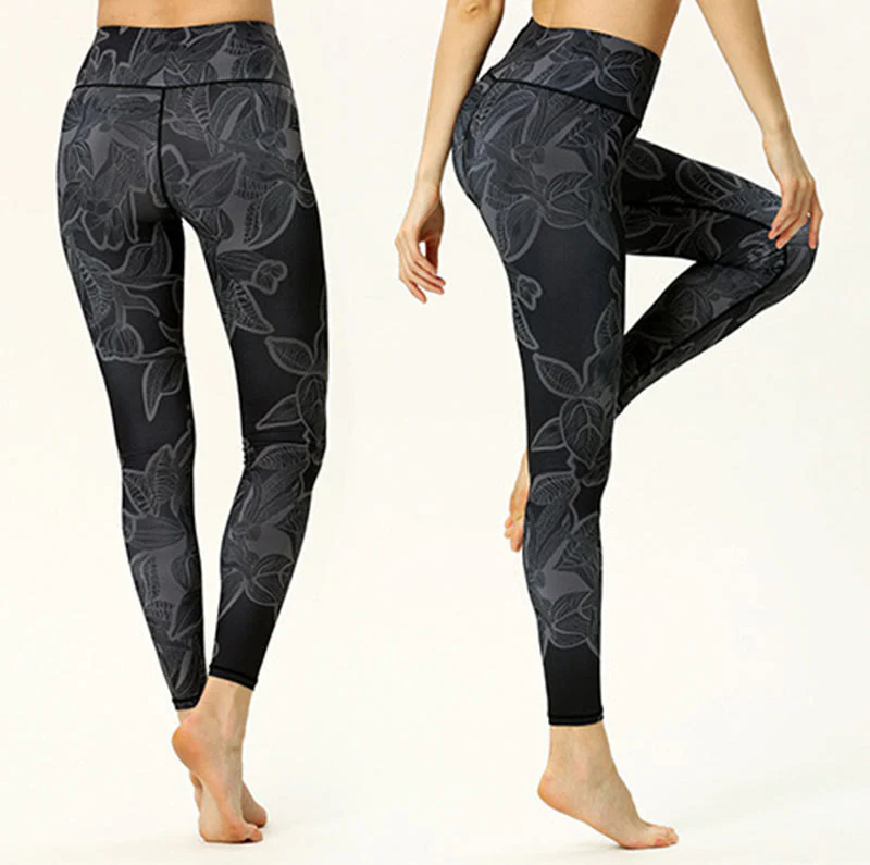 Leggings sportivi da fitness con stampa di foglie semplici Buddha Stones, pantaloni da yoga da donna - Image 9