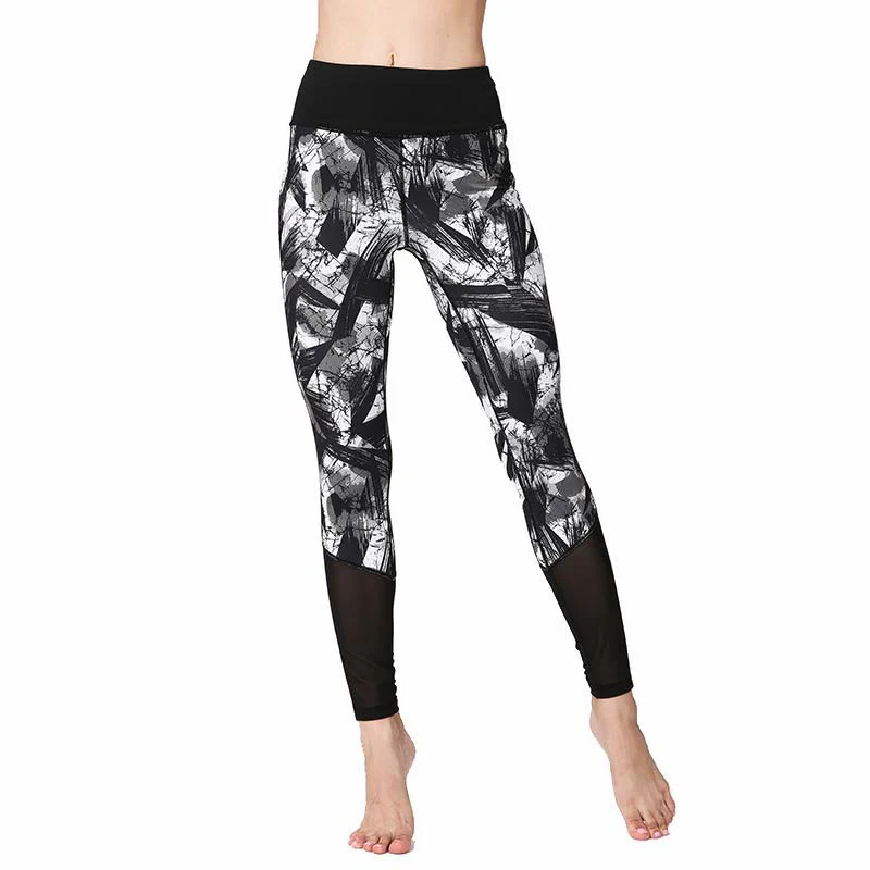 Leggings sportivi in rete da fitness, pantaloni da yoga da donna, con stampa di linee di pennello e inchiostro nero e pietre Buddha Stones - Image 8