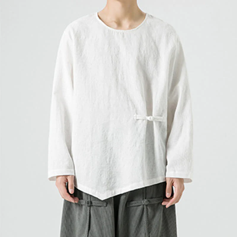 Maglietta a maniche lunghe in cotone con bottoni cinesi Buddha Stones da uomo, modello semplice, abbigliamento Zen - Image 11