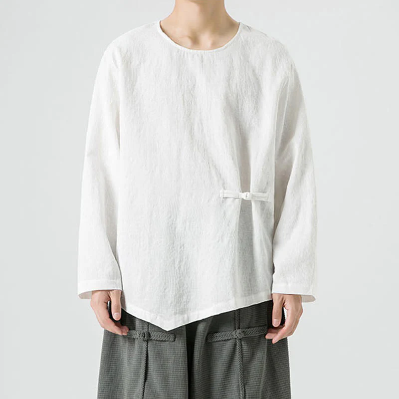 Maglietta a maniche lunghe in cotone con bottoni cinesi Buddha Stones da uomo, modello semplice, abbigliamento Zen - Image 12