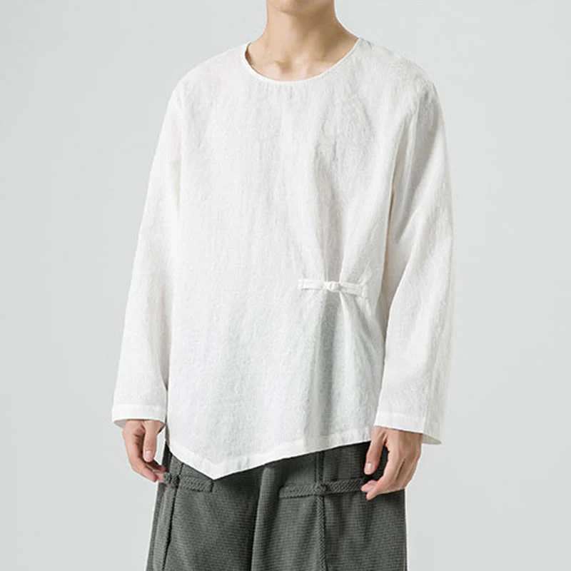 Maglietta a maniche lunghe in cotone con bottoni cinesi Buddha Stones da uomo, modello semplice, abbigliamento Zen - Image 13