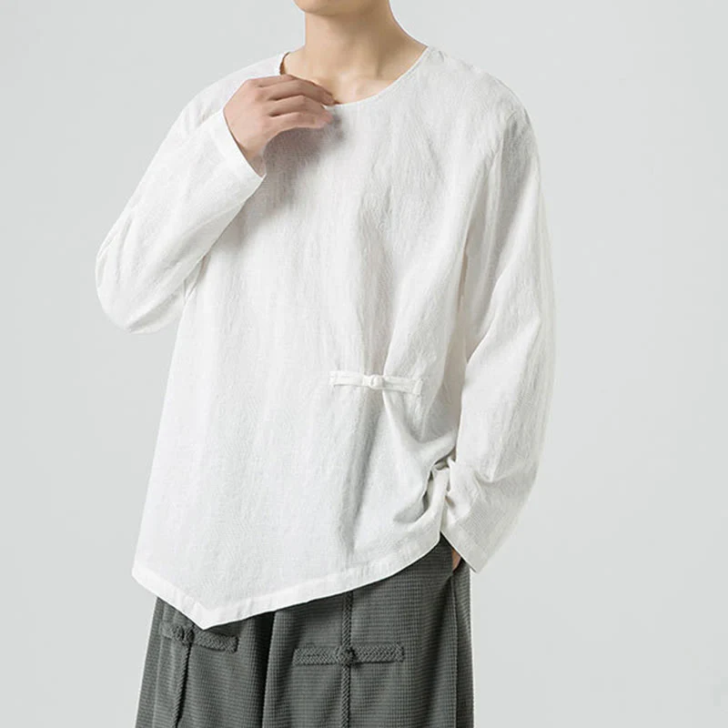 Maglietta a maniche lunghe in cotone con bottoni cinesi Buddha Stones da uomo, modello semplice, abbigliamento Zen - Image 15