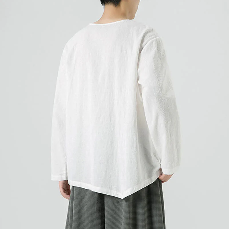 Maglietta a maniche lunghe in cotone con bottoni cinesi Buddha Stones da uomo, modello semplice, abbigliamento Zen - Image 17