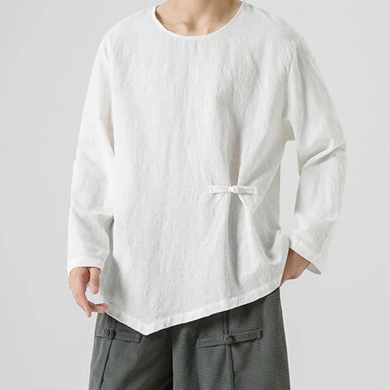 Maglietta a maniche lunghe in cotone con bottoni cinesi Buddha Stones da uomo, modello semplice, abbigliamento Zen - Image 18
