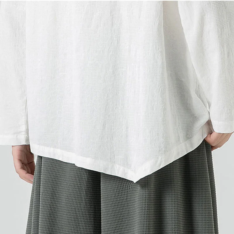 Maglietta a maniche lunghe in cotone con bottoni cinesi Buddha Stones da uomo, modello semplice, abbigliamento Zen - Image 22