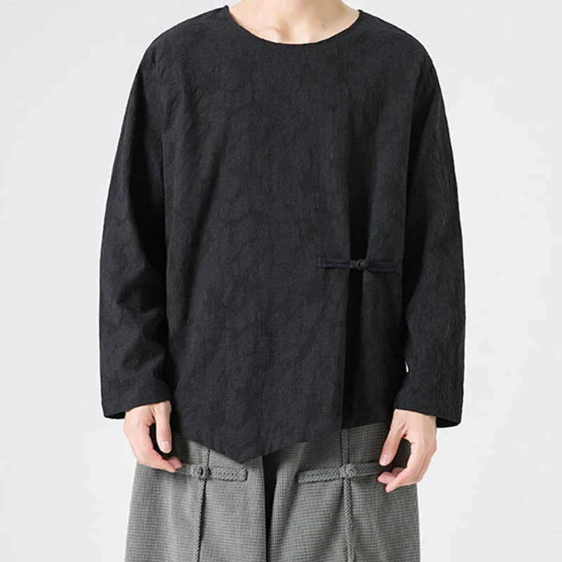 Maglietta a maniche lunghe in cotone con bottoni cinesi Buddha Stones da uomo, modello semplice, abbigliamento Zen - Image 26
