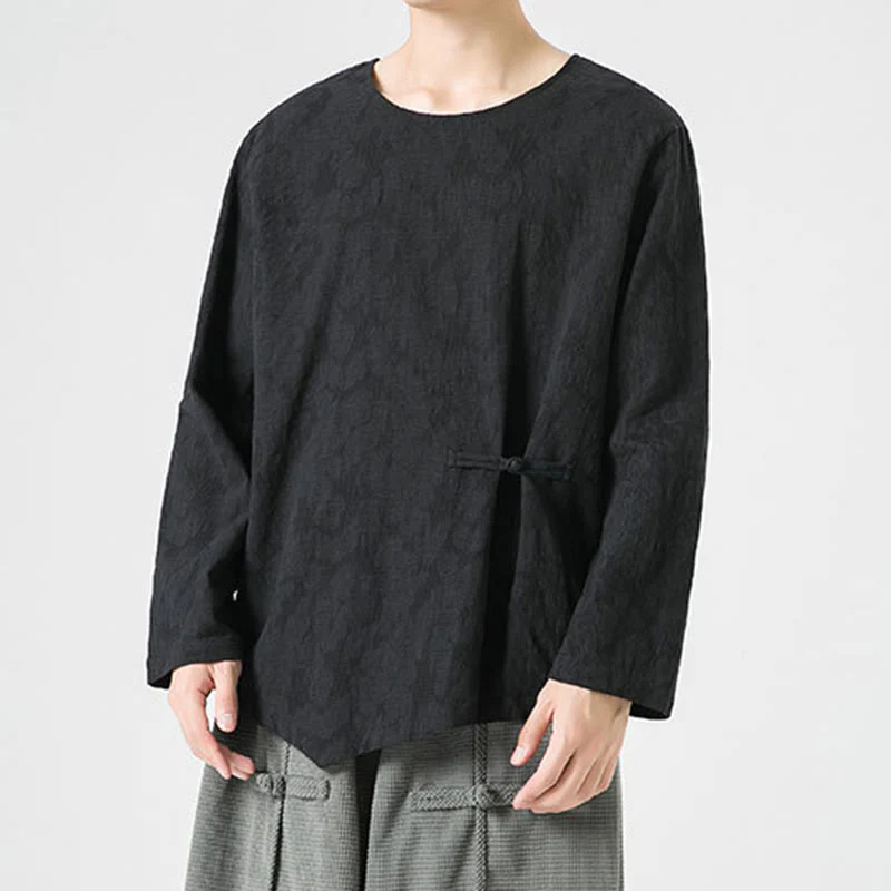 Maglietta a maniche lunghe in cotone con bottoni cinesi Buddha Stones da uomo, modello semplice, abbigliamento Zen - Image 27