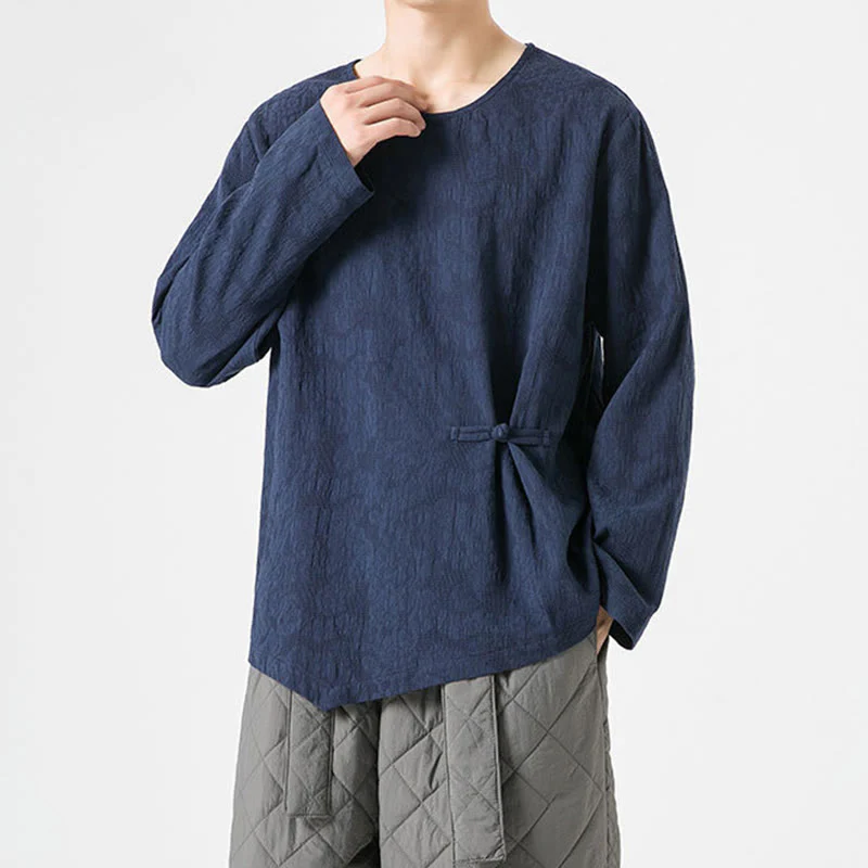 Maglietta a maniche lunghe in cotone con bottoni cinesi Buddha Stones da uomo, modello semplice, abbigliamento Zen - Image 7