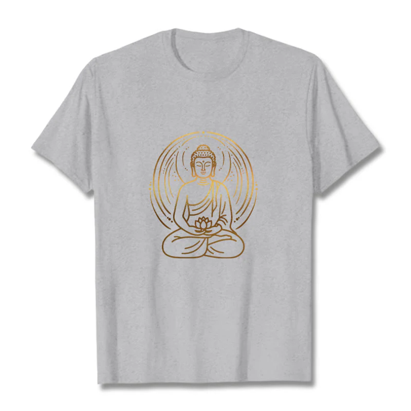 Maglietta Buddha Stones e alone di meditazione del Buddha che tiene in mano un fiore di loto - Image 20