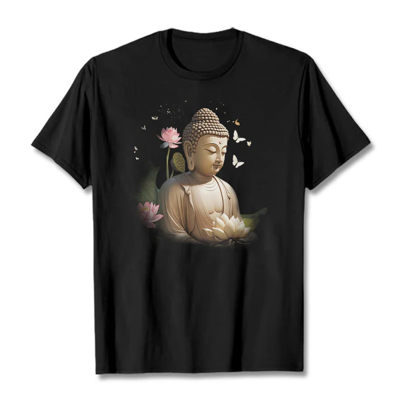 Maglietta Buddha Stones Lotus Butterfly Meditazione Buddha Tee - Image 4