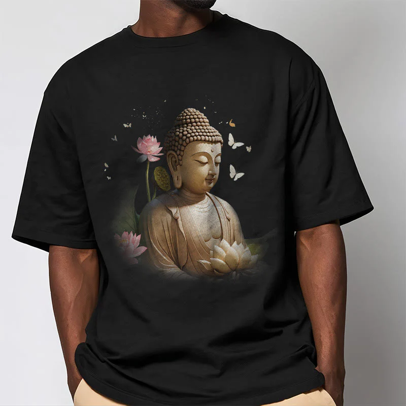 Maglietta Buddha Stones Lotus Butterfly Meditazione Buddha Tee - Image 5