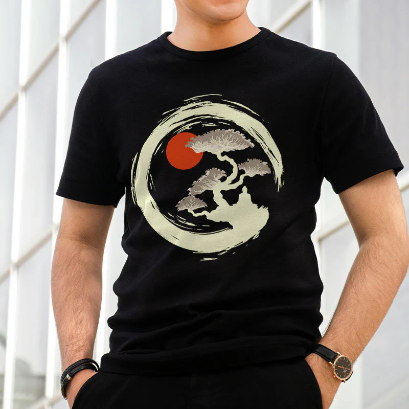 Maglietta Buddha Stones Red Sun Pine Zen Circle Meditazione Buddha Tee - Image 5