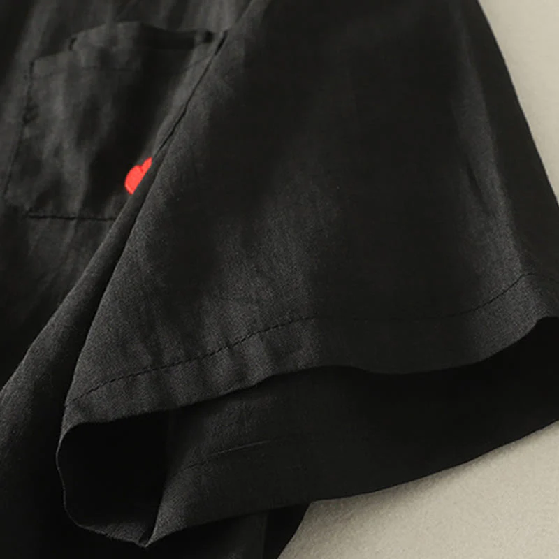 Maglietta casual da donna in cotone e lino con ricamo Buddha Stones e cuore rosso a maniche corte - Image 16
