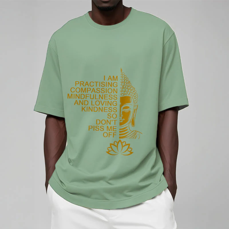 Maglietta casual in cotone con motivo a fiori di loto e lato dorato Buddha Stones - Image 16