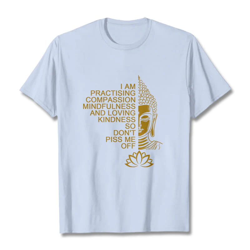 Maglietta casual in cotone con motivo a fiori di loto e lato dorato Buddha Stones - Image 19