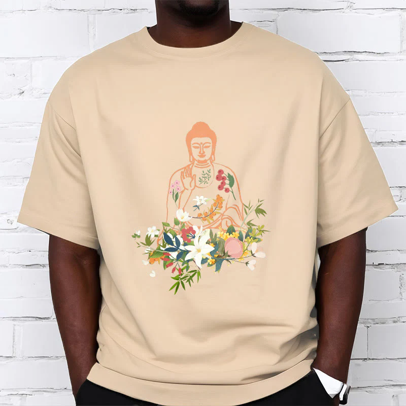 Maglietta con motivo Buddha Stones Buddha in meditazione e fiori in fiore - Image 10
