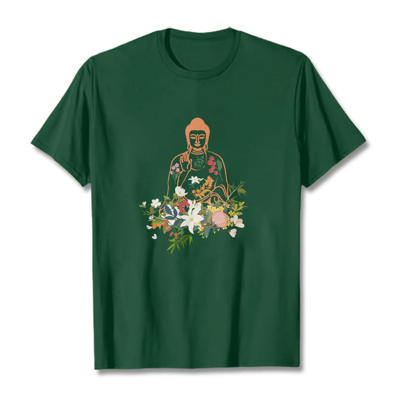 Maglietta con motivo Buddha Stones Buddha in meditazione e fiori in fiore - Image 11