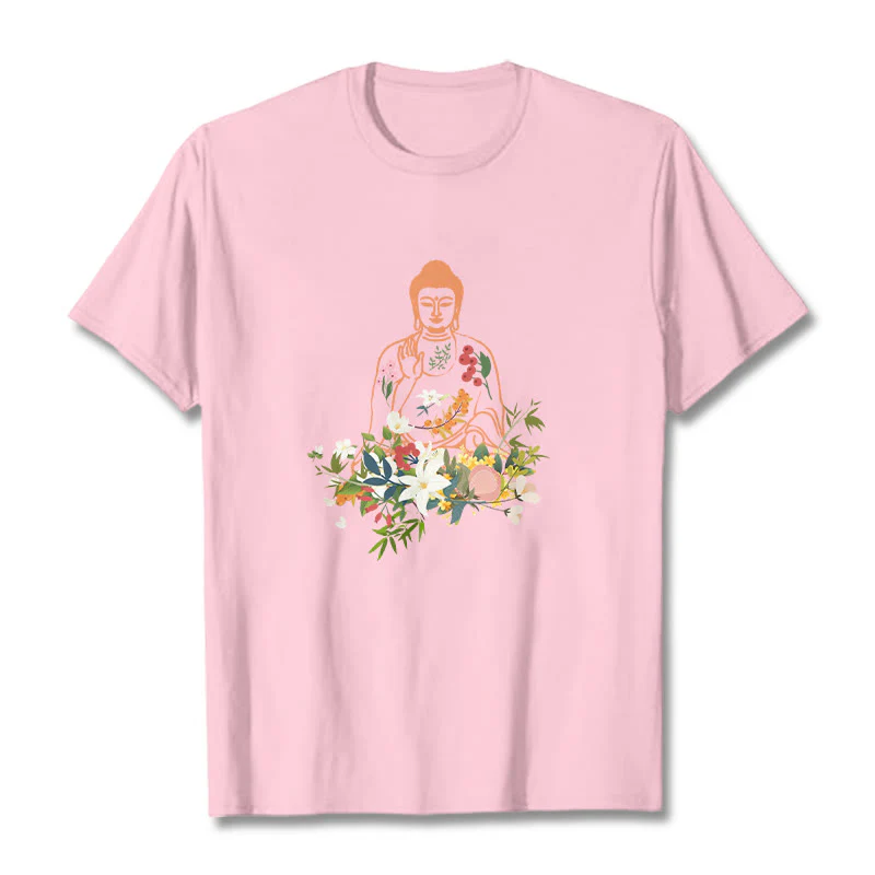 Maglietta con motivo Buddha Stones Buddha in meditazione e fiori in fiore - Image 13