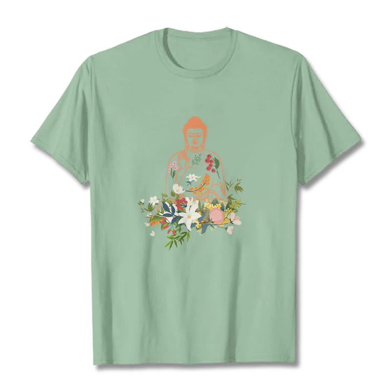 Maglietta con motivo Buddha Stones Buddha in meditazione e fiori in fiore - Image 15