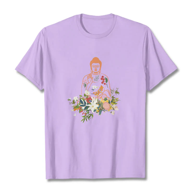 Maglietta con motivo Buddha Stones Buddha in meditazione e fiori in fiore - Image 17