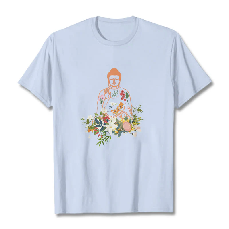 Maglietta con motivo Buddha Stones Buddha in meditazione e fiori in fiore - Image 19