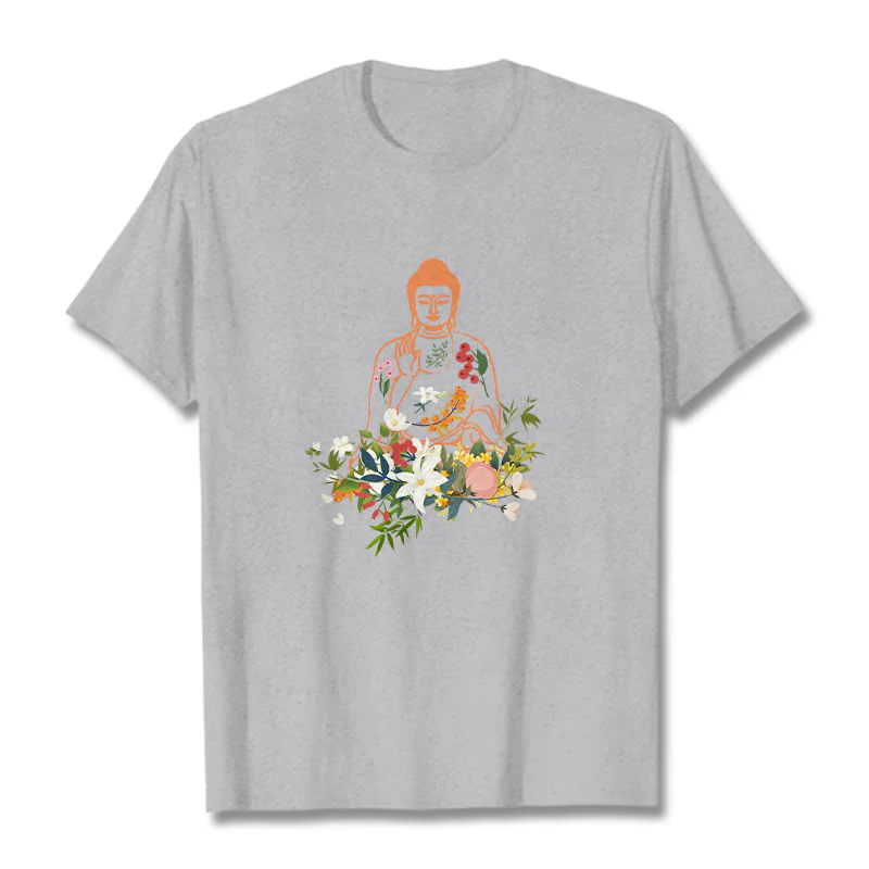Maglietta con motivo Buddha Stones Buddha in meditazione e fiori in fiore - Image 20