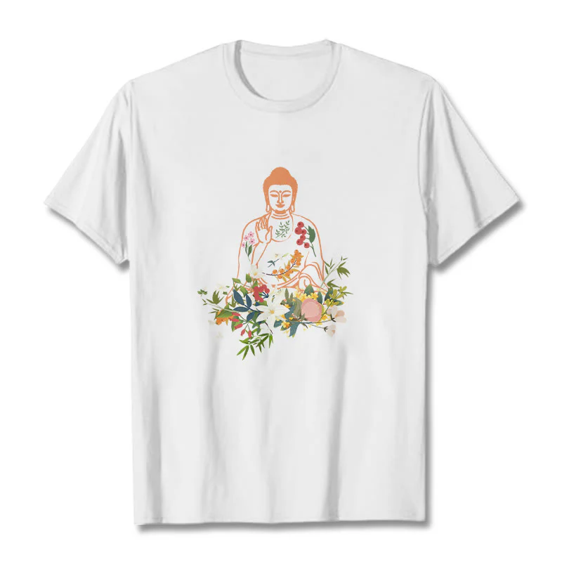 Maglietta con motivo Buddha Stones Buddha in meditazione e fiori in fiore - Image 6
