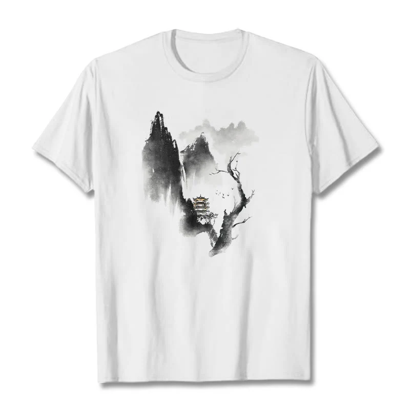 Maglietta con motivo Buddha Stones Pavilion Tree Geese Around The Mountains - Image 3