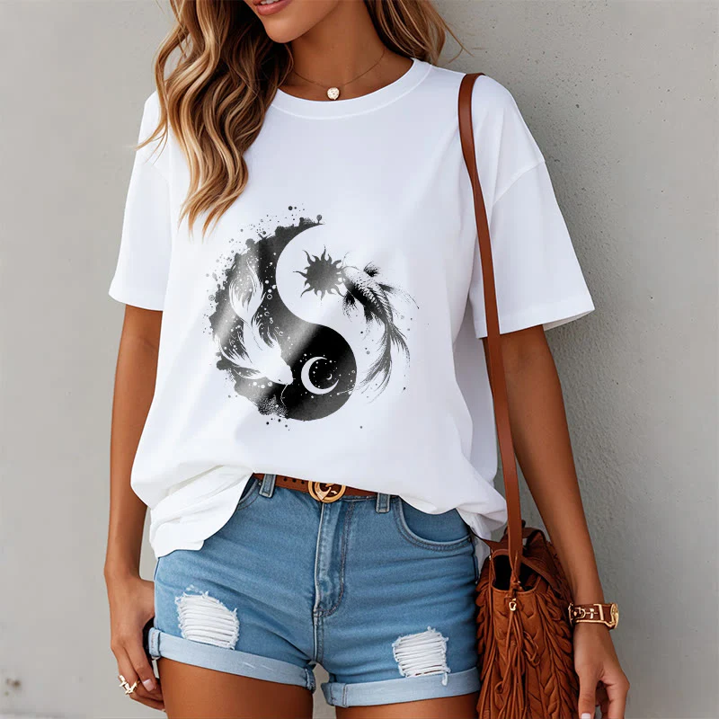 Maglietta con motivo Buddha Stonessun e Moon Yin Yang Koi - Image 3