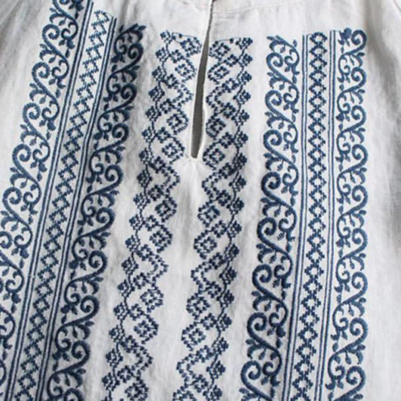 Maglietta da donna a maniche lunghe con scollo rotondo e ricamo etnico con Buddha Stones e motivo bohémien - Image 4