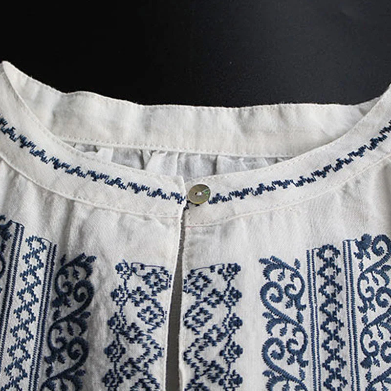 Maglietta da donna a maniche lunghe con scollo rotondo e ricamo etnico con Buddha Stones e motivo bohémien - Image 5