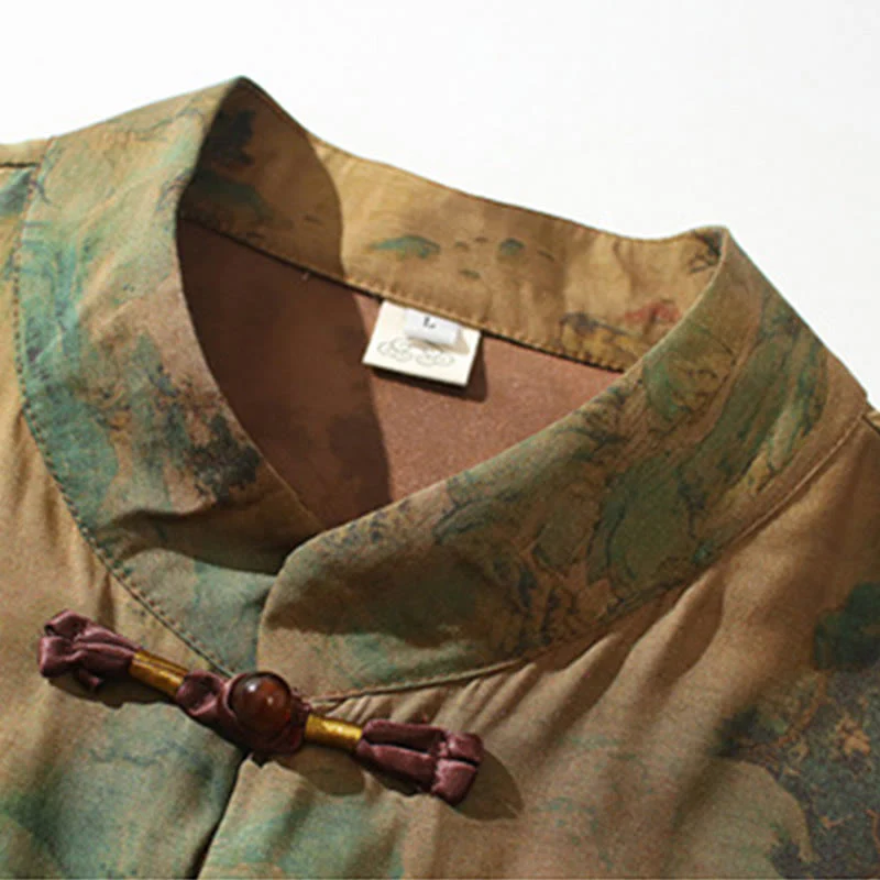 Camicie da uomo a maniche corte con maniche a tre quarti, motivo paesaggio con Buddha Stones drago cinese. - Image 10