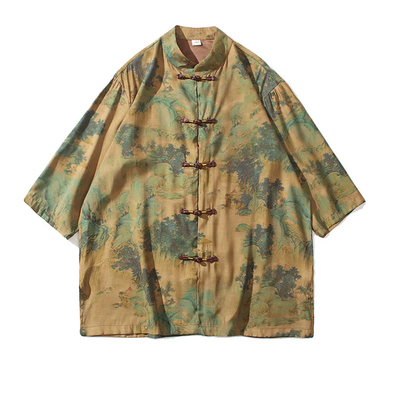 Camicie da uomo a maniche corte con maniche a tre quarti, motivo paesaggio con Buddha Stones drago cinese. - Image 13