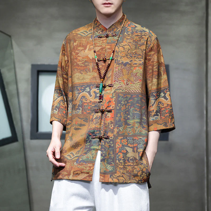 Camicie da uomo a maniche corte con maniche a tre quarti, motivo paesaggio con Buddha Stones drago cinese. - Image 14